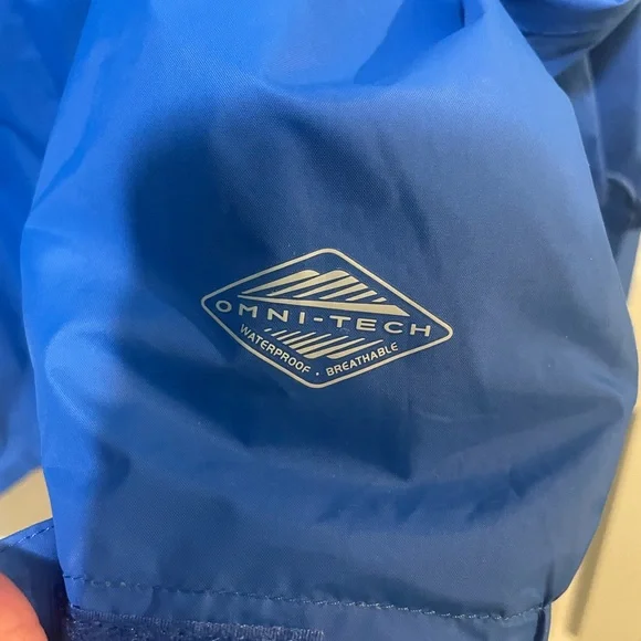 Columbia Bright Blue Hooded Rain Jacket Mesh Lining Sz M - Picture 7 of 9
